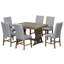 TOPMAX Mid-Century Solid Wood 7-Piece Dining Table Set Extendable Kitchen Table Set with Upholstered Chairs and 12" Leaf for 6, Golden Brown+Gray Cushion - Supfirm