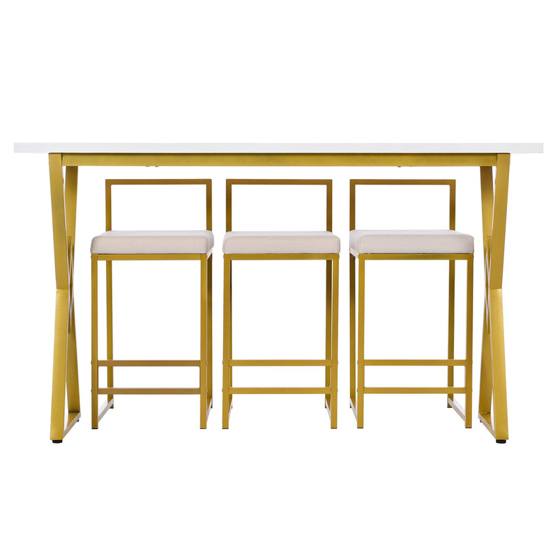 TOPMAX Modern 4-Piece Counter Height Extra Long Console Bar Dining Table Set with 3 Padded Stools for Small Places, Gold - Supfirm