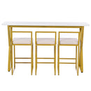 TOPMAX Modern 4-Piece Counter Height Extra Long Console Bar Dining Table Set with 3 Padded Stools for Small Places, Gold - Supfirm