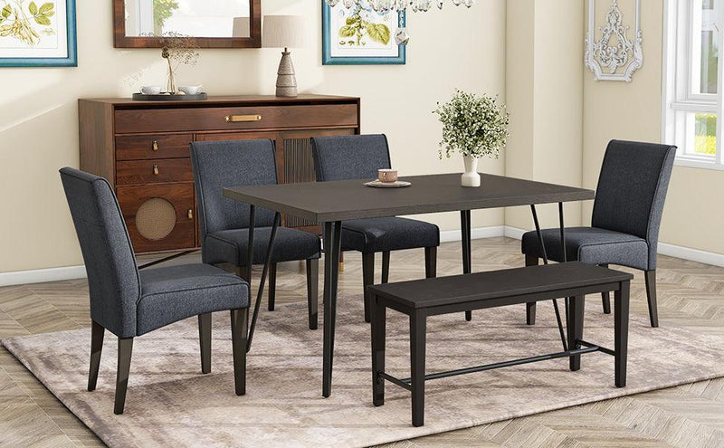 TOPMAX Modern 6-Piece Dining Table Set with V-Shape Metal Legs, Wood Kitchen Table Set with 4 Upholstered Chairs and Bench for 6,Espresso - Supfirm