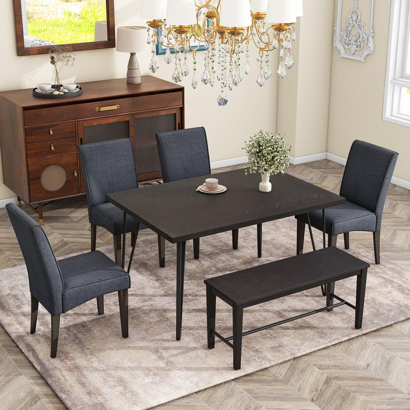 TOPMAX Modern 6-Piece Dining Table Set with V-Shape Metal Legs, Wood Kitchen Table Set with 4 Upholstered Chairs and Bench for 6,Espresso - Supfirm