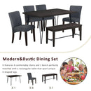 TOPMAX Modern 6-Piece Dining Table Set with V-Shape Metal Legs, Wood Kitchen Table Set with 4 Upholstered Chairs and Bench for 6,Espresso - Supfirm