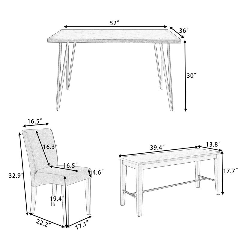 TOPMAX Modern 6-Piece Dining Table Set with V-Shape Metal Legs, Wood Kitchen Table Set with 4 Upholstered Chairs and Bench for 6,Espresso - Supfirm