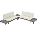 TOPMAX Outdoor 3-Piece Patio Furniture Set Solid Wood Sectional Sofa Set with Coffee Table Conversation Set with Side Table and Cushions, Grey+Beige - Supfirm