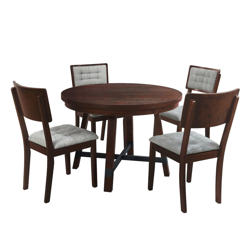 TOPMAX Rustic 42inch Round Dining Table Set with Cross Legs and Upholstered Dining Chairs for Small Places, Espresso - Supfirm