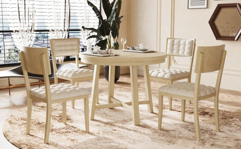 TOPMAX Rustic 42inch Round Dining Table Set with Cross Legs and Upholstered Dining Chairs for Small Places, Natural - Supfirm