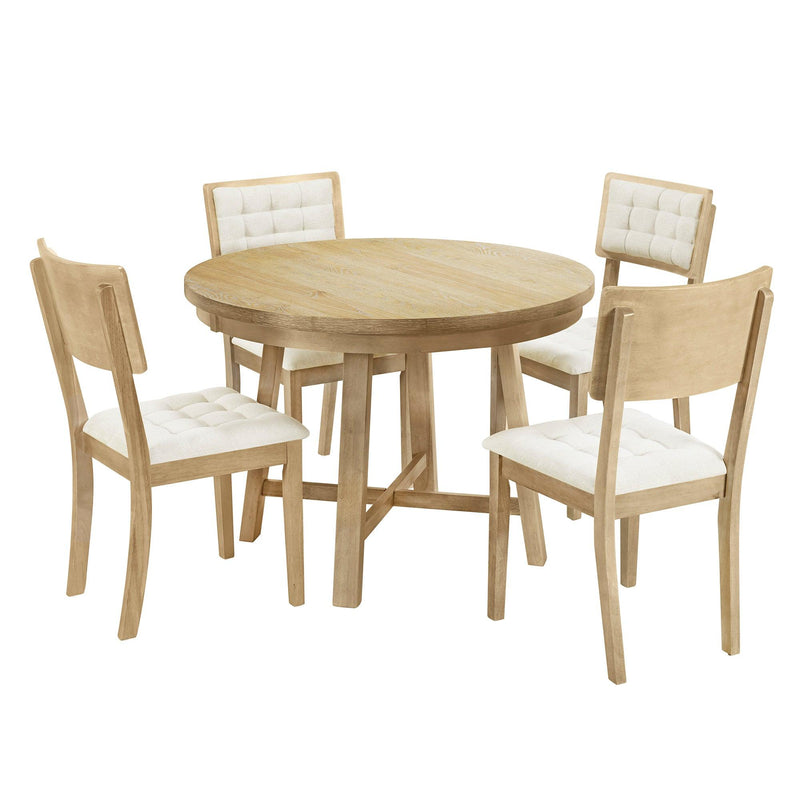 TOPMAX Rustic 42inch Round Dining Table Set with Cross Legs and Upholstered Dining Chairs for Small Places, Natural - Supfirm