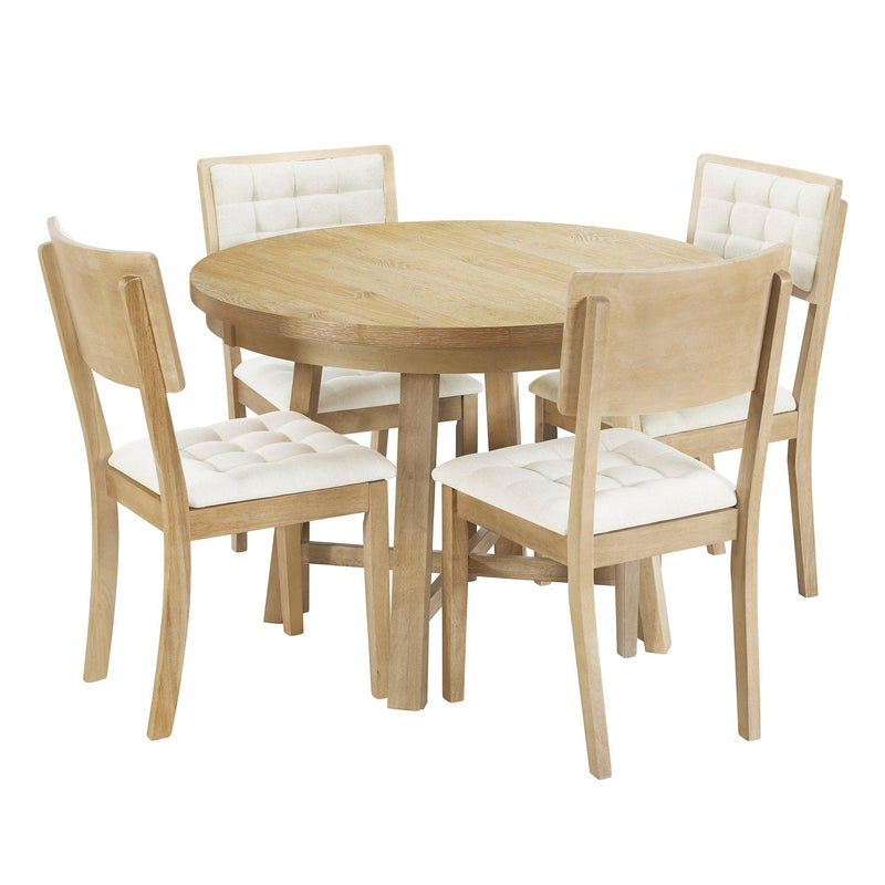 TOPMAX Rustic 42inch Round Dining Table Set with Cross Legs and Upholstered Dining Chairs for Small Places, Natural - Supfirm