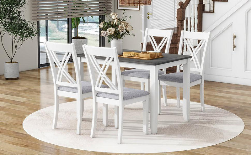 TOPMAX Rustic Minimalist Wood 5-Piece Dining Table Set with 4 X-Back Chairs for Small Places, Gray - Supfirm