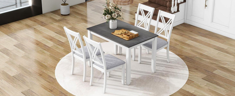 TOPMAX Rustic Minimalist Wood 5-Piece Dining Table Set with 4 X-Back Chairs for Small Places, Gray - Supfirm