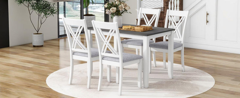 TOPMAX Rustic Minimalist Wood 5-Piece Dining Table Set with 4 X-Back Chairs for Small Places, Gray - Supfirm