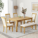 TOPMAX Rustic Solid Wood 6-piece Dining Table Set, PU Leather Upholstered Chairs and Bench, Natural Wood Wash - Supfirm