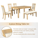 TOPMAX Rustic Solid Wood 6-piece Dining Table Set, PU Leather Upholstered Chairs and Bench, Natural Wood Wash - Supfirm