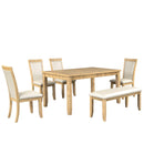 TOPMAX Rustic Solid Wood 6-piece Dining Table Set, PU Leather Upholstered Chairs and Bench, Natural Wood Wash - Supfirm