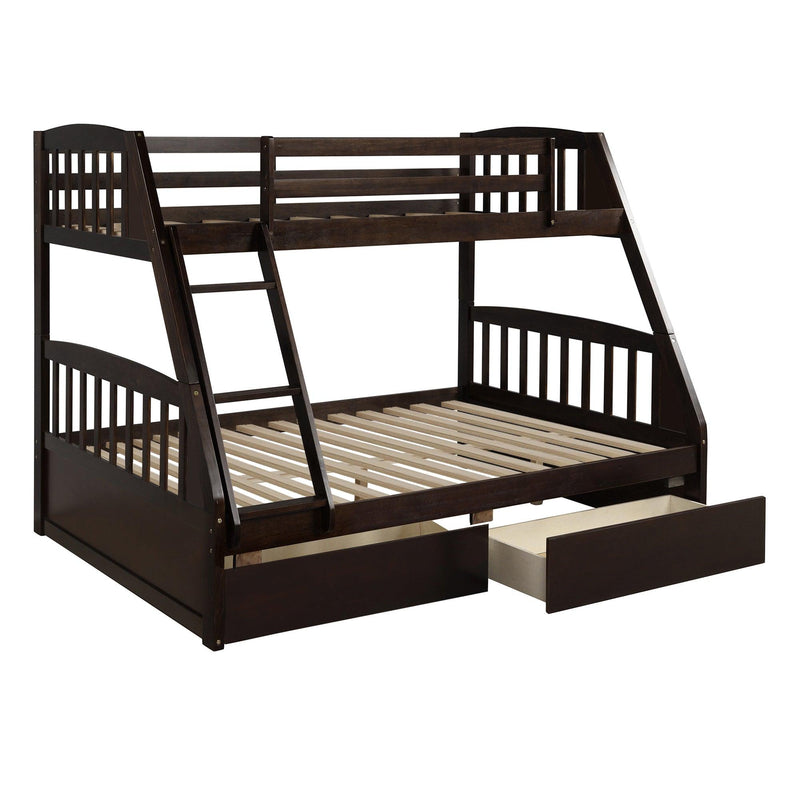 TOPMAX Solid Wood Twin Over Full Bunk Bed with Two Storage Drawers, Espresso - Supfirm