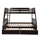 TOPMAX Solid Wood Twin Over Full Bunk Bed with Two Storage Drawers, Espresso - Supfirm