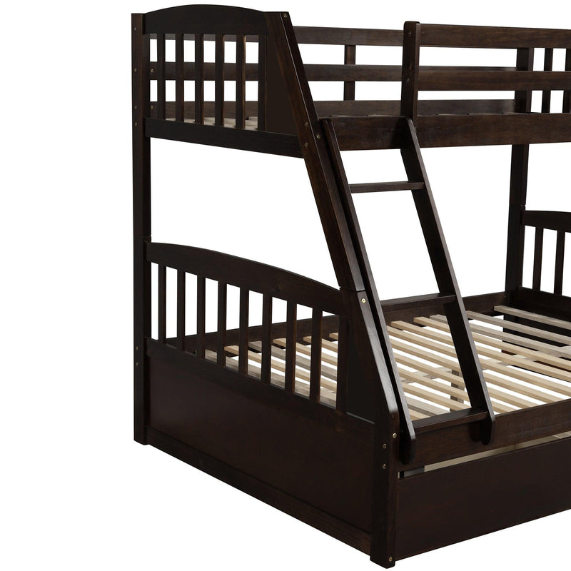 TOPMAX Solid Wood Twin Over Full Bunk Bed with Two Storage Drawers, Espresso - Supfirm