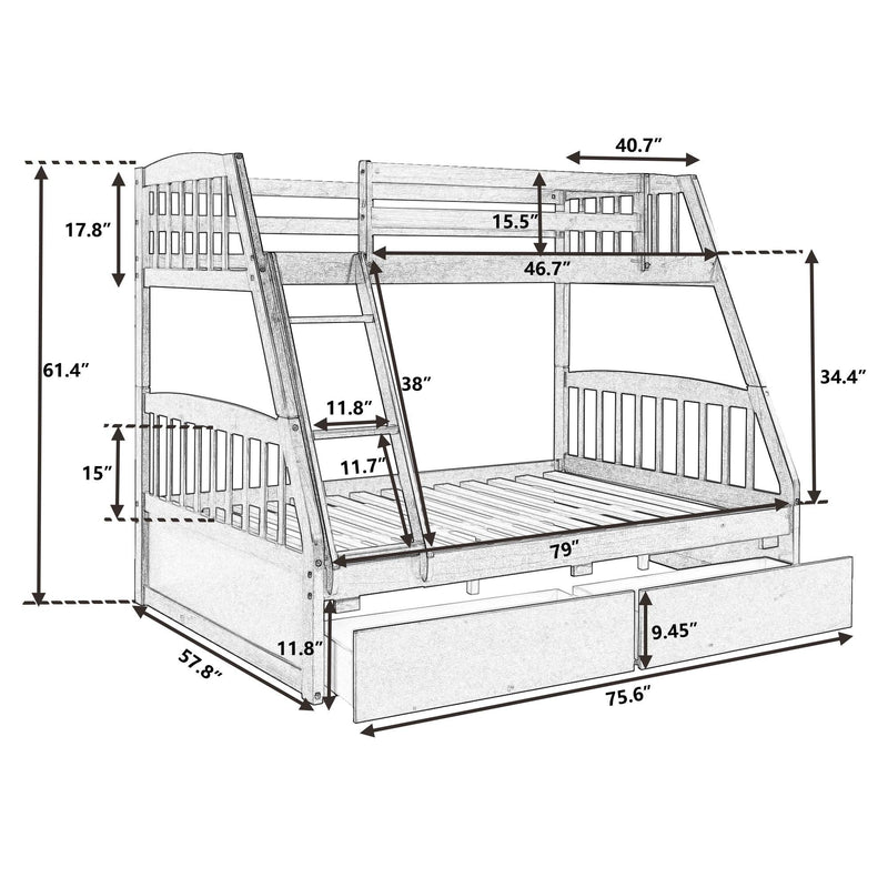 TOPMAX Solid Wood Twin Over Full Bunk Bed with Two Storage Drawers, Espresso - Supfirm