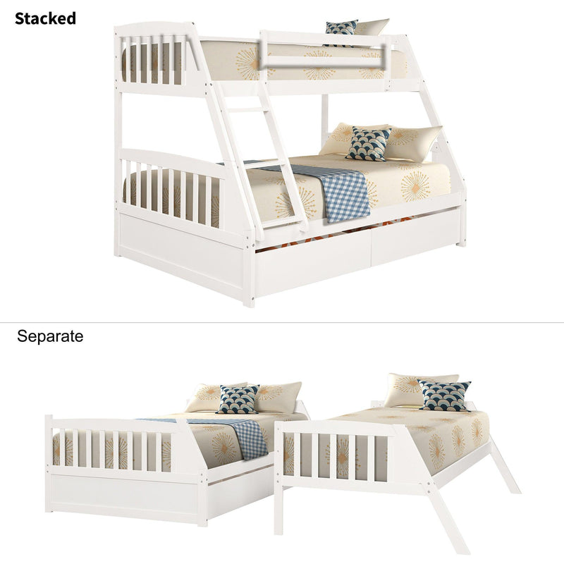 TOPMAX Solid Wood Twin Over Full Bunk Bed with Two Storage Drawers, White - Supfirm