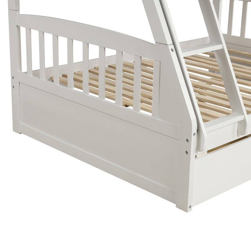 TOPMAX Solid Wood Twin Over Full Bunk Bed with Two Storage Drawers, White - Supfirm