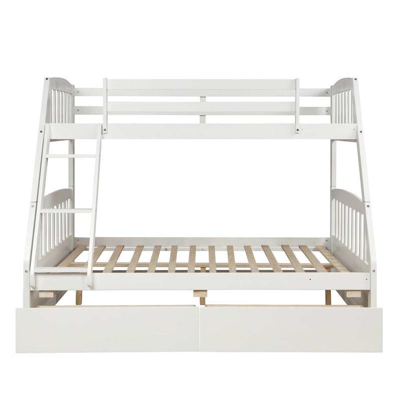 TOPMAX Solid Wood Twin Over Full Bunk Bed with Two Storage Drawers, White - Supfirm