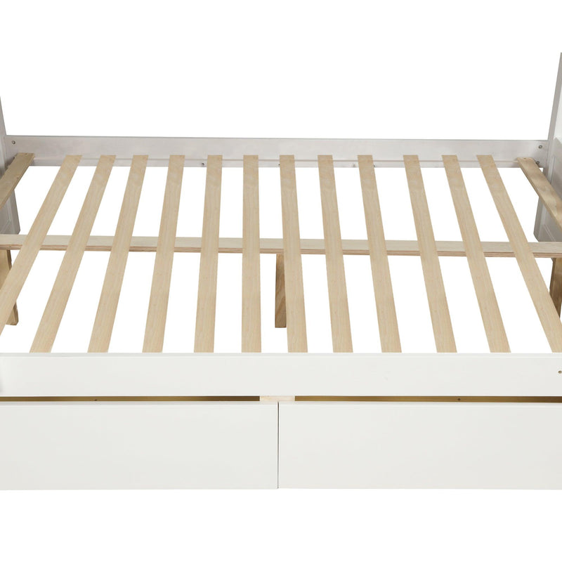 TOPMAX Solid Wood Twin Over Full Bunk Bed with Two Storage Drawers, White - Supfirm