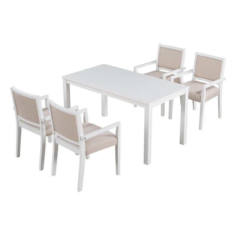 TOPMAX Wood 5-Piece Dining Table Set with 4 Arm Upholstered Dining Chairs,Beige - Supfirm