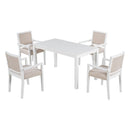 TOPMAX Wood 5-Piece Dining Table Set with 4 Arm Upholstered Dining Chairs,Beige - Supfirm