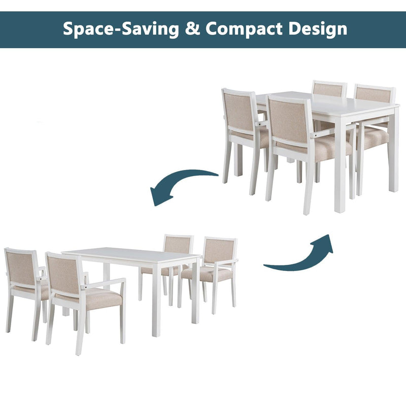 TOPMAX Wood 5-Piece Dining Table Set with 4 Arm Upholstered Dining Chairs,Beige - Supfirm