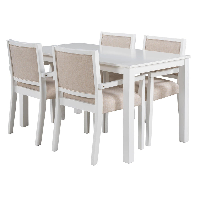 TOPMAX Wood 5-Piece Dining Table Set with 4 Arm Upholstered Dining Chairs,Beige - Supfirm