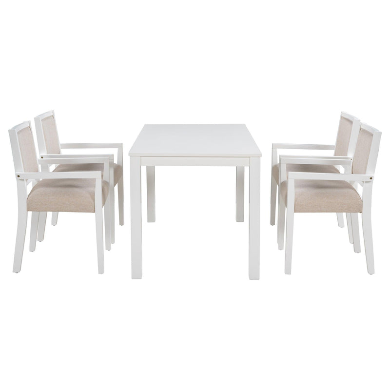 TOPMAX Wood 5-Piece Dining Table Set with 4 Arm Upholstered Dining Chairs,Beige - Supfirm