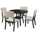 TREXM 5-Piece Kitchen Dining Table Set Round Table with Bottom Shelf, 4 Upholstered Chairs for Dining Room(Espresso) - Supfirm