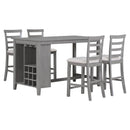 TREXM 5-Piece Multi-Functional Rubber Wood Counter Height Dining Set with Padded Chairs and Integrated 9 Bar Wine Cubbies Compartment, Wineglass Holders for Dining Room (Gray) - Supfirm