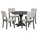 TREXM 5-Piece Retro Round Dining Table Set with Curved Trestle Style Table Legs and 4 Upholstered Chairs for Dining Room (Dark Gray) - Supfirm