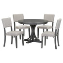 TREXM 5-Piece Retro Round Dining Table Set with Curved Trestle Style Table Legs and 4 Upholstered Chairs for Dining Room (Dark Gray) - Supfirm