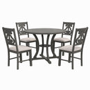 TREXM 5-Piece Round Dining Table and Chair Set with Special-shaped Legs and an Exquisitely Designed Hollow Chair Back for Dining Room (Gray) - Supfirm