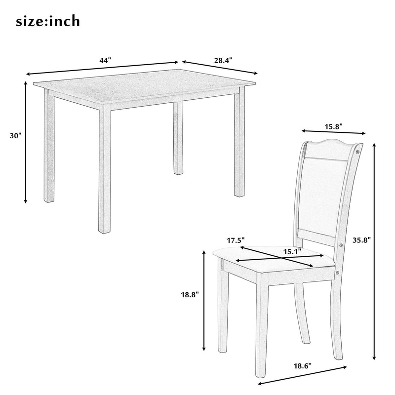 TREXM 5-Piece Wood Dining Table Set Simple Style Kitchen Dining Set Rectangular Table with Upholstered Chairs for Limited Space (Walnut) - Supfirm