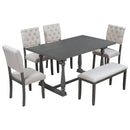 TREXM 6-Piece Dining Table and Chair Set with Special-shaped Legs and Foam-covered Seat Backs&Cushions for Dining Room (Gary) - Supfirm