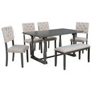 TREXM 6-Piece Dining Table and Chair Set with Special-shaped Legs and Foam-covered Seat Backs&Cushions for Dining Room (Gary) - Supfirm