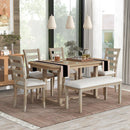 TREXM 6-Piece Rubber Wood Dining Table Set with Beautiful Wood Grain Pattern Tabletop Solid Wood Veneer and Soft Cushion (Natural Wood Wash) - Supfirm