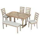 TREXM 6-Piece Rubber Wood Dining Table Set with Beautiful Wood Grain Pattern Tabletop Solid Wood Veneer and Soft Cushion (Natural Wood Wash) - Supfirm