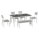 TREXM Classic and Traditional Style 6 - Piece Dining Set, Includes Dining Table, 4 Upholstered Chairs & Bench (White+Gray) - Supfirm