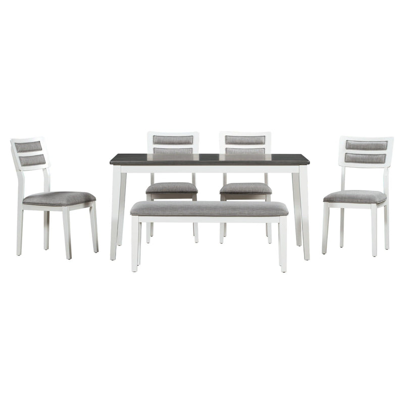 TREXM Classic and Traditional Style 6 - Piece Dining Set, Includes Dining Table, 4 Upholstered Chairs & Bench (White+Gray) - Supfirm