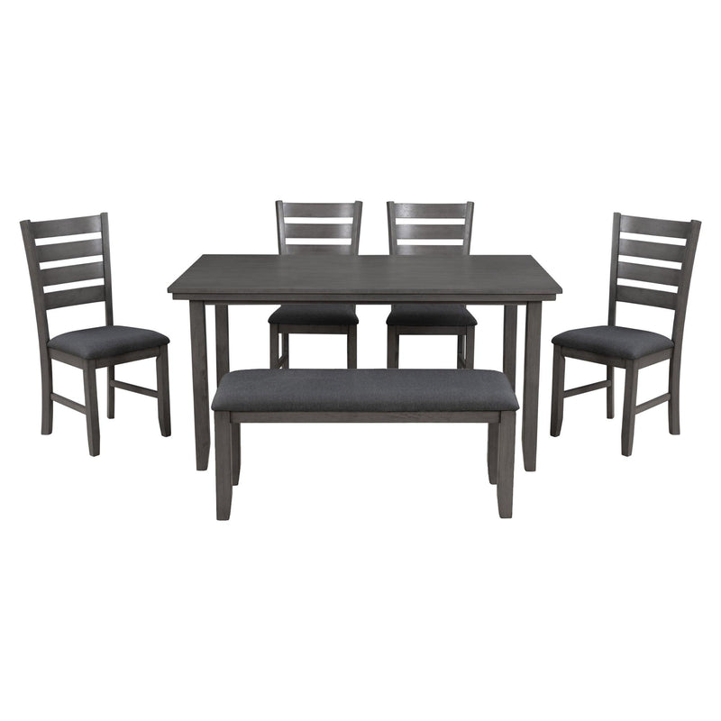 TREXM Dining Room Table and Chairs with Bench, Rustic Wood Dining Set, Set of 6 (Gray) - Supfirm