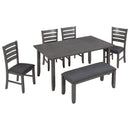 TREXM Dining Room Table and Chairs with Bench, Rustic Wood Dining Set, Set of 6 (Gray) - Supfirm