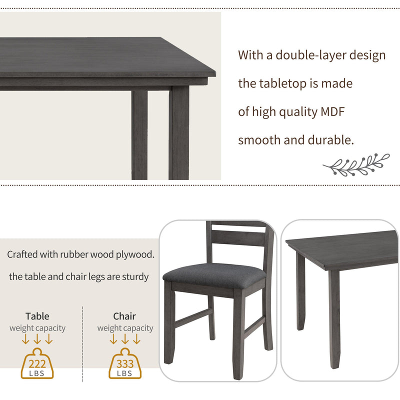 TREXM Dining Room Table and Chairs with Bench, Rustic Wood Dining Set, Set of 6 (Gray) - Supfirm