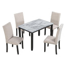 TREXM Faux Marble 5-Piece Dining Set Table with 4 Thicken Cushion Dining Chairs Home Furniture, White/Beige+Black - Supfirm