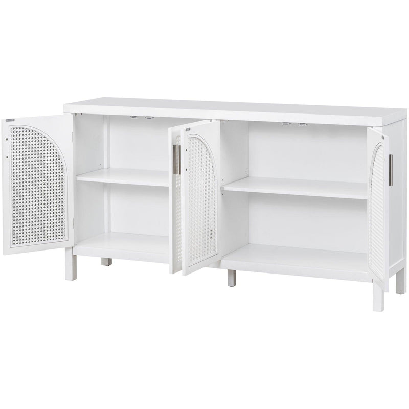 TREXM Large Storage Space Sideboard with Artificial Rattan Door and Metal Handles for Living Room and Entryway (White) - Supfirm