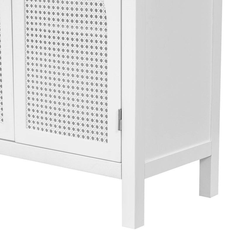 TREXM Large Storage Space Sideboard with Artificial Rattan Door and Metal Handles for Living Room and Entryway (White) - Supfirm