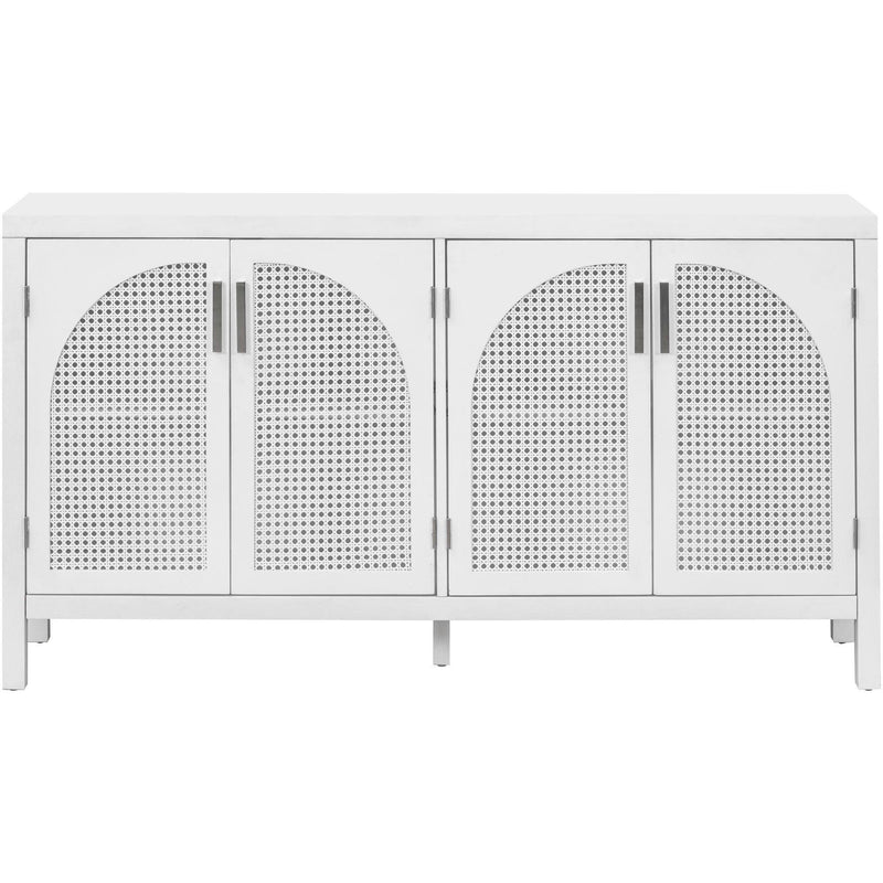 TREXM Large Storage Space Sideboard with Artificial Rattan Door and Metal Handles for Living Room and Entryway (White) - Supfirm